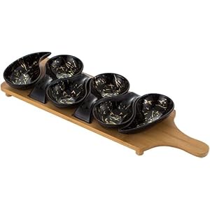 Serveerplank met 6 porselein schaaltjes Marmerlook – zwart