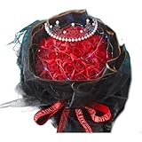 DancJulieソープフラワー 花束 プレゼント LEDライト付き バラ 母の日 誕生日 入学式 卒業式 記念日 お花ギフト 造花 (レッド,33 個の花) [並行輸入品]