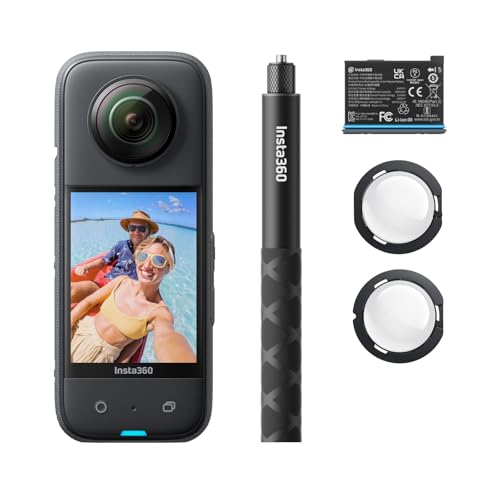 Image of Insta360 X3 Starter Bundle - Waterproof 360 Action Camera with 1 /2 inch 48MP Sensors, 5.7K 360 Active HDR Video, 72MP 360 Photo, 4K Single-Lens, 60fps Me Mode, Stabilization, 2.29 inch Touchscreen, AI Editing