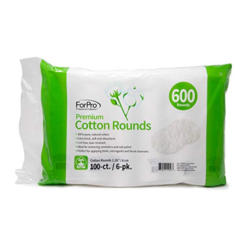 ForPro Premium Cotton Rounds, 100% Cotton, Non-Tearing, Lint-Free, for Cosmetic, Nail, and Personal Use, 2.25, 600-Count (Pack of 6-100 Cotton Rounds)