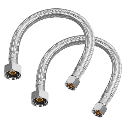 KAINGA 12' Faucet Supply Line, 3/8 inch Comp x 1/2 inch FIP Faucet Connector, Braided Stainless Steel Faucet Hose for Bathroom Sink and Kitchen, Leak-Resistant cUPC Certified Water Supply Line, 2 Pack