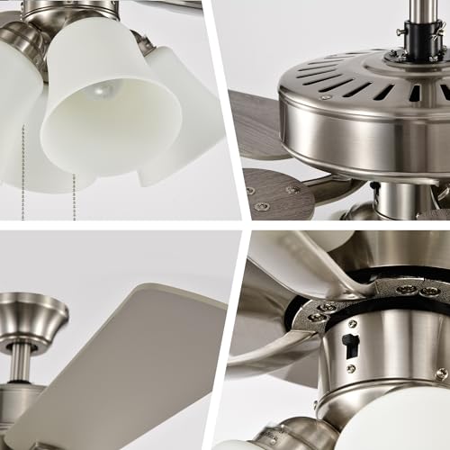 Edvivi 52 Inch Ceiling Fan With Lights And Pull Chain Control, Low Profile Ceiling Fan With Dual Finish Blades, 3-Speed Noiseless Reversible Motor, Brushed Nickel Ceiling Fan For Bedroom Living Room thumb #4