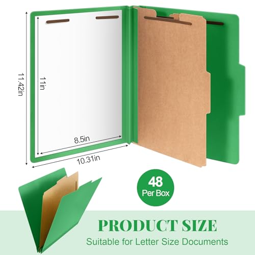 Skyygemm 48 Pcs Back to School Classification Folders Letter Size, 1 Divider Pressboard File Folder with Fasteners, Expanding File Organizer Bulk for Projects, Reports, Teacher, Office (Green) - Image 2