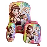 Kit De Mochila Escolar Infantil Feminina Princesa Guerreira 3D Com Rodinha Tripla Em Silicone Acompanha Lancheira E Estojo Resistente Impermeável