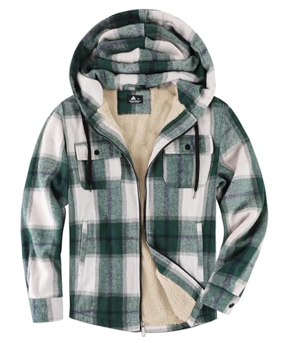 igeekwell Fleecejacke Herren Winterjacke mit Kapuze Hemdjacke für Männer Karierte Jacke für Winter Flanellhemd mit FleeceFutter & Reißverschluss Holzfällerjacke Thermojacke für Outdoor
