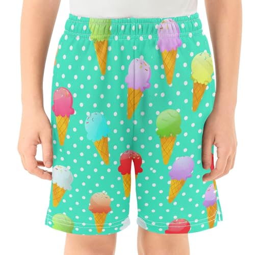 J JOYSAY Polka Dot Icecream Teal Boys Athletic Shorts Kids Youth Casual Shotrs with Pockets Elastic Waistband2