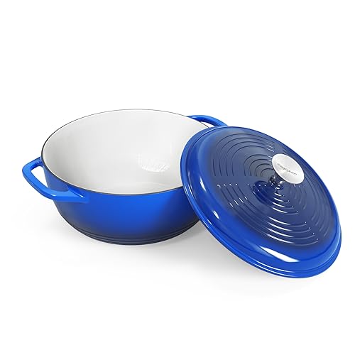 Dutch Oven Pot with Lid, Enameled Cast Iron Dutch Oven 6 Quart, Cast Iron Pot for Cooking, Blue