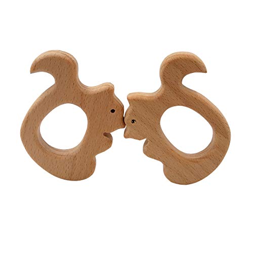 Image of 2pcs Lovely Cartoon Wood Pure Natural Animal Shape Beech Wooden Handmade DIY Necklace Pendant Decorations (Squirrel)