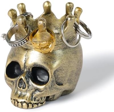 Antique Gold Skull Gothic Jewelry Ring Holder Tray Dish Organizer...