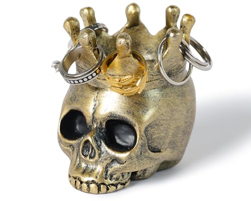 BOIHEGU Antique Gold Skull Gothic Jewelry Ring Holder Tray Dish Organizer, Gothic Skull Enthusiasts Gifts