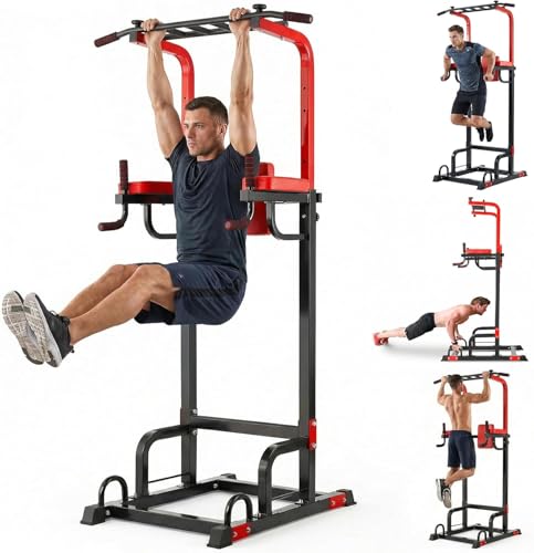Power Tower Dip Station Klimmzugstange für Heim-Fitness-Studio Krafttraining Workout-Ausrüstung höhenverstellbar von 165-210cm Ladekapazität bis zu 200KG