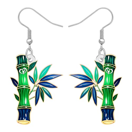 LONYOO Acrílico Verde Bambú Pendientes Colgante Plano Planta Pendientes Joyas Raras Regalos Tontos para Amantes de la Naturaleza Mujeres Niñas Mamá (Verde)
