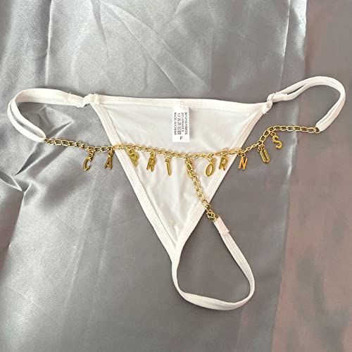 Custom Letter Charm Chain T-String Thong Panties Name Personalized Sexy Waist Body Chain Underwear For Women White #TOP3