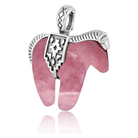 American West Jewelry Sterling Silver with Rhodonite Gemstone Horse Design Women's Pendant Enhancer Cover