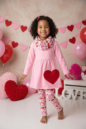 Image of Unique Baby Girls Kids Toddler 3pc Outfit Set Long Sleeve Stretch Tunic Top Leggings and Scarf