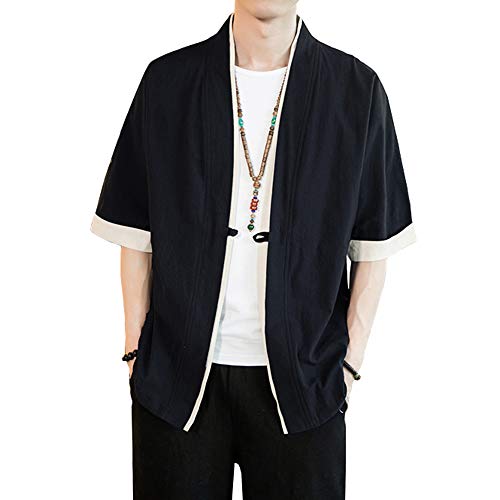 HAORUN Men Japanese Short-Sleeved Kimono Cardigan Yukata Coat Loose Cardigan Jacket Top