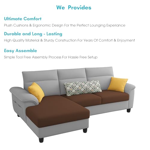 Image of Casaliving Seams LHS 4 Seater L Shape Sofa for Living Room (Brown Grey Fabric) Premium Fabric Sofa