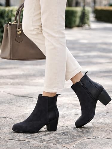 Image of Women's Ankle Boots with Block Heel | Side Zip Closure | Faux Suede Finish | Casual & Party Footwear Booties