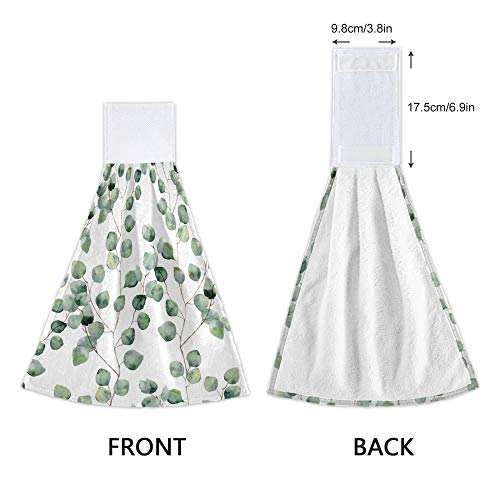 Yyzzh Watercolor Green Floral Pattern Eucalyptus Round Leaves Branch Silver Dollar Eucalyptus Kitchen Hand Towels With Hook & Loop Set Of 2 Absorbent Bath Hand Towel Hanging Tie Towel #TOP3