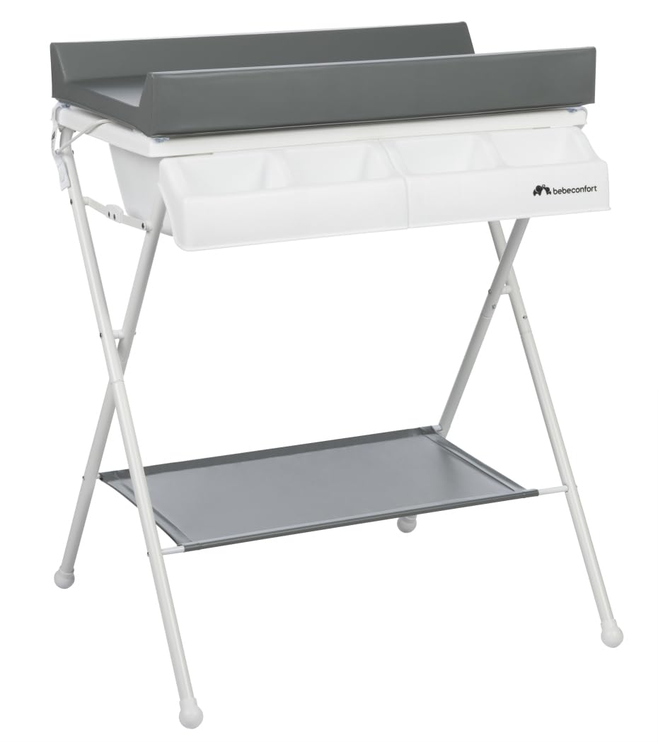 Bebeconfort Bellis, Unidad de baño y cambiador 2 en 1, Módulo de baño y cambiador plegable para bebé, Plegable y fácil de almacenar, Múltiples compartimentos de almacenamiento, Mineral Gray