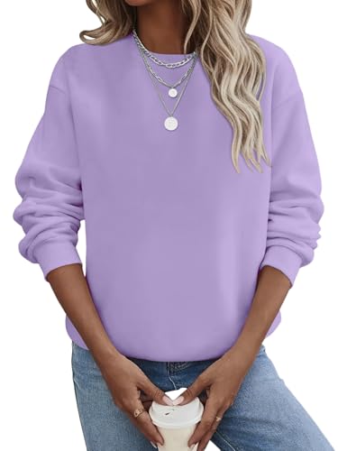 TICTICMIMI Womens Casual Crewneck Sweatshirts Long Sleeve Tops Loose Fit Fall Shirts Lavender