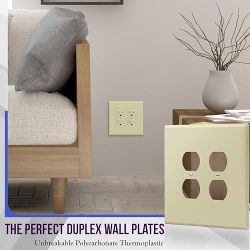 Image of ENERLITES Double Duplex Receptacle Cover, Two Gang Outlet Wall Plate, Oversized 2-Gang 5.5 inch x 5.5 inch, Unbreakable Polycarbonate Thermoplastic, UL Listed, 8822O-I, Ivory