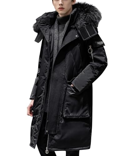 COZYPOIN Mens Long Puffer Jacket Heavy Warm Winter Coat with Hood Zip Up Windproof Padded Down Parka Outerwear