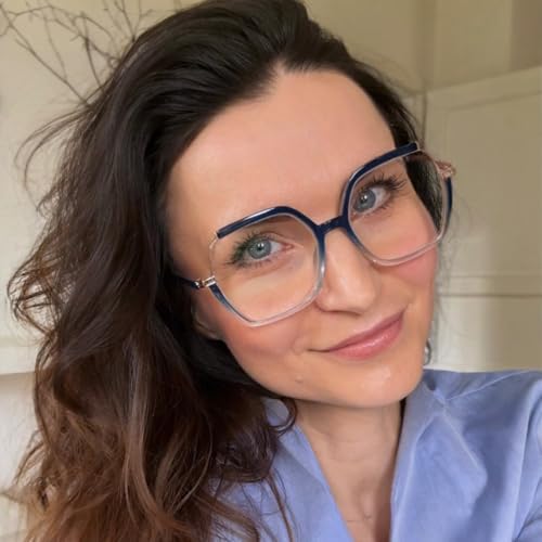 Image of Zeelool Oversized Blue Light Glasses for Woman Chic Blue Square Eyeglasses Lightweight Computer Eyewear Glasses Anti Eyestrain Alexia JGX883711-03B