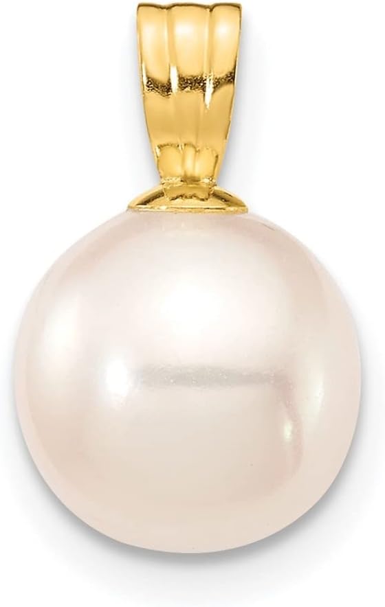14K Yellow Gold 8-9mm White Round Freshwater Cultured Pearl Pendant