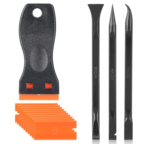 Plastic Scraper with 40 Plastic Razor Blades,Multipurpose Scraper Replacement,Black Portable Glass Scraper,Wallpaper Scraper for Cleaning Labels and Decals