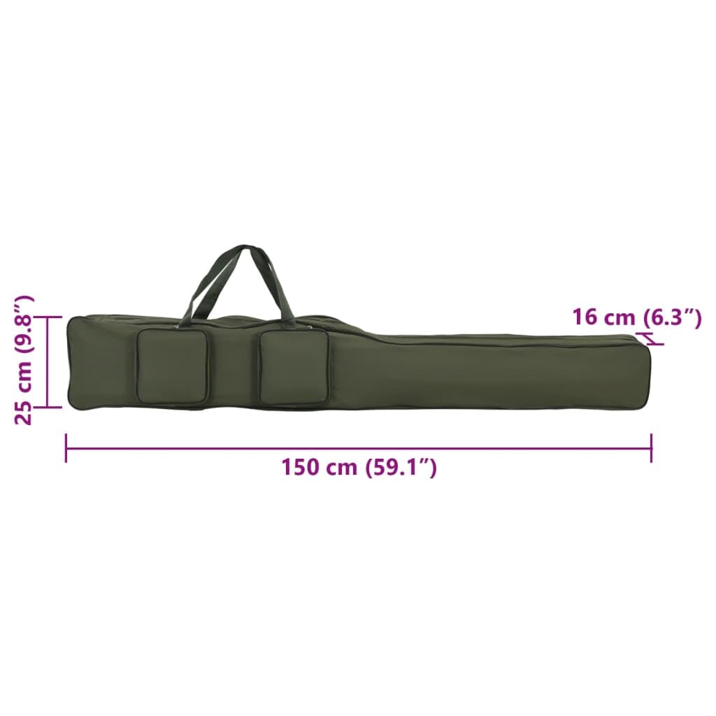 Torba wędkarska ciemnozielona, 150 cm, wykonana z tkaniny Oxford 600D z powłoką PCW, 2 przegródki, kieszeń na rolki, kieszeń na przynętę, torba transportowa na akcesoria wędkarskie, podróż