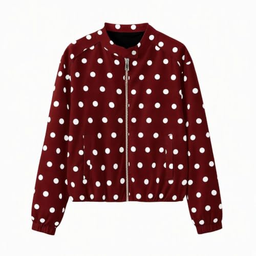 SHOPESSA Women Polka Dot Jacket Zip Up Cropped Bomber Jackets with Pockets - image 7