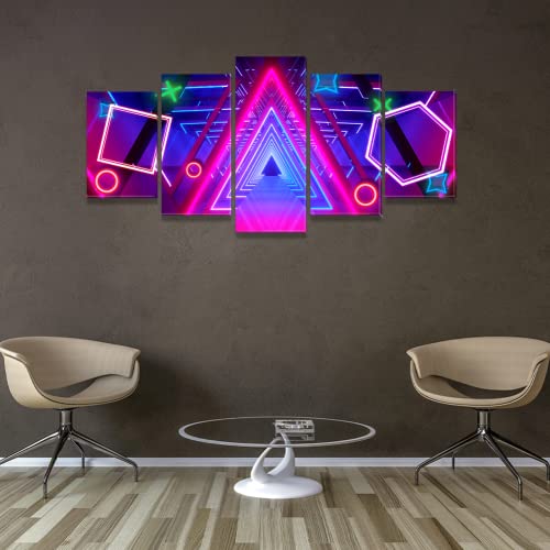 5 Pieces Colorful Game Room Pictures Canvas Neon Art Prints Funny Gaming Wall Décor Glowing Neon Channel Painting Artwork For Home Office (B, 80"W X 40"H) #TOP3