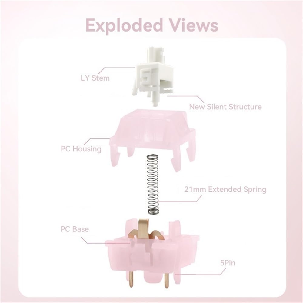 MMD Princess Silent Switch, Interrupteur Linéaire Pré-lubrifié À 5Pin pour Clavier Mécanique Personnalisé(110PCS)
