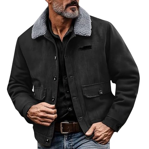 Veste en daim pour homme avec col en polaire et boutons veste vintage décontractée à poches