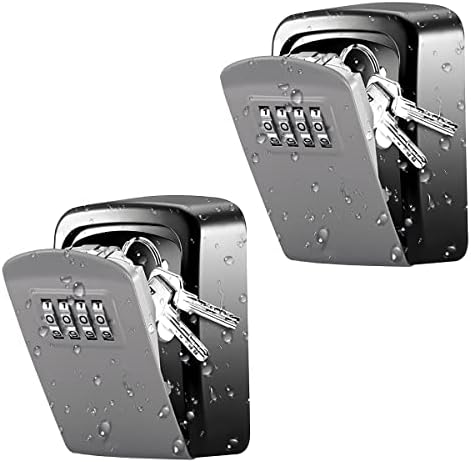 AMIR Security Lock Boxes, [2 Pack] 4 Digit Combination Key Storage Lock Box for House Keys, 3.66'' Wall Mounted Key Safe Box, 5 Keys Capacity Lock Box for Indoor Outdoor,Silver