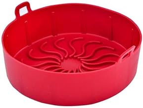 سلة مقلاة هوائية سيليكون وصينية لدرج الخضروات دائرية مقاومة للالتصاق، أحمر، سمك 5 ملم