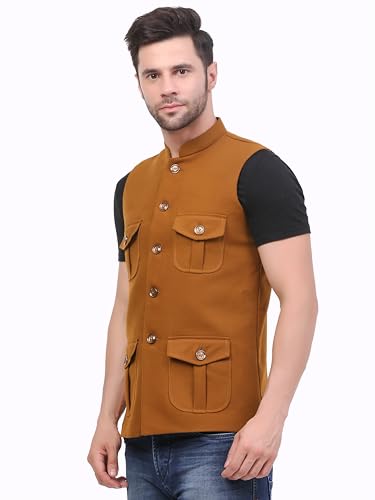 Image of FH Wearza Polywool tweed Solid multipocket Sleeveles Nehru Jacket For Men