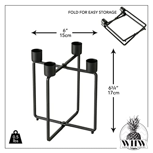 Modernist Cube Taper Candle Holder, Black, Foldable, Forged Iron, Ball Feet, 6.75 Inches #TOP3