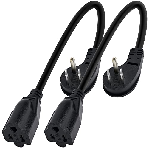 8 Inch Short Power Extension Cord 2Pack,45-Degree Low Profile Flat Plug 3-Prong Male to Female Heavy...