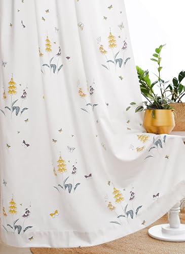 Image of Tranquebar Curtain Co. Window Curtains 5 Feet, 60-65% Room Darkening, Yellow Butterfly & Floral Print, Cotton Curtains for Window, Cotton Curtains 5 Feet Long Set of 2, BackTabs, Titli (152 cm)