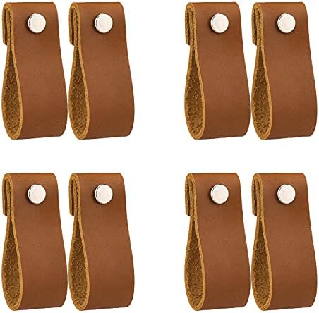 LazaKay Leather Drawer Pulls - 8 Pcs Leather Dresser Knobs, Handmade Pure Leather Handles for Cabinet, Doors and Drawers (Brown)
