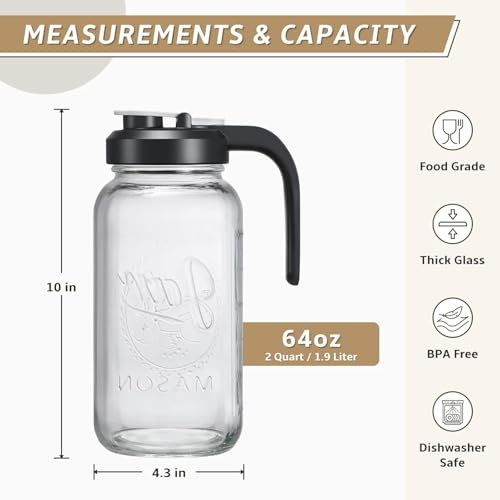 image for AOZITA Glass Pitcher with Lid - 2 Quart Mason Jar Pitcher with Filter 