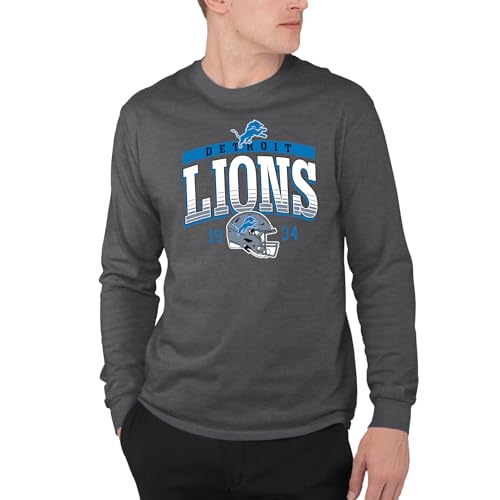 Junk Food NFL - Detroit Lions - Mighty - Officially Licensed Adult Long Sleeve Fan Tee for Men and Women Heather Charcoal