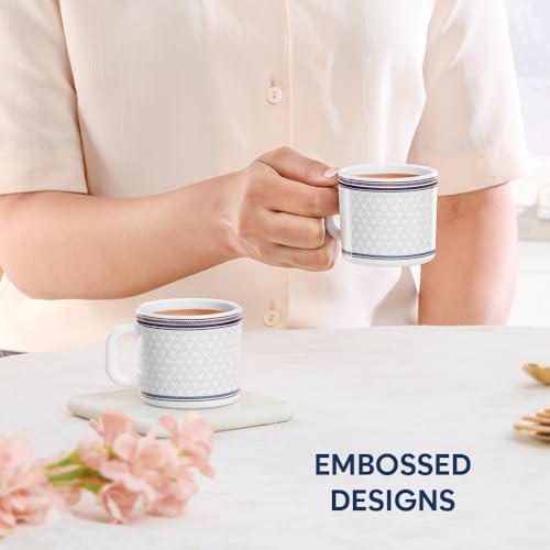 Image of Larah by BOROSIL 100ml x 6pc Opalware Starlight Tea /Coffee Mug Set, Microwave & Dishwasher Safe Embossed Design Crockery Set Ideal for Daily Use & Gifting