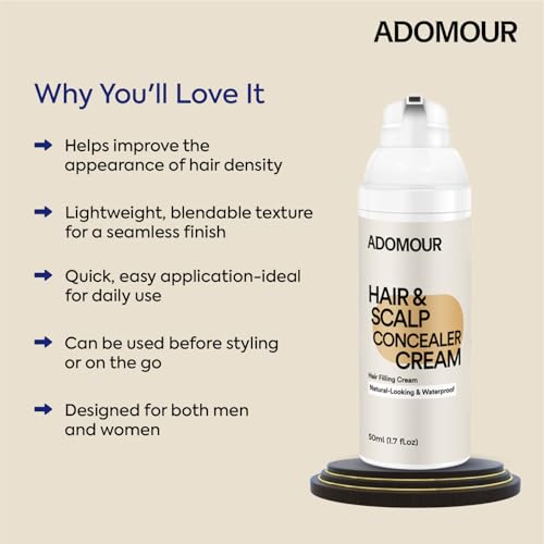 Image of ADOMOUR Hair & Scalp Concealer Cream, 50ml | Covers Grey Roots & Bald Spots Instantly | Sweat Resistant & Stain Proof 24 Hour Formula | Professional & Natural Looking Hair Coverage | For Men & Women (Dark Brown)