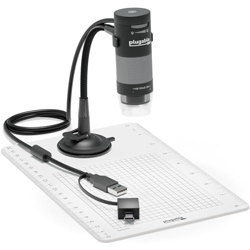 Plugable USB Digital Microscope 250x, 2MP Micro Camera with Flexible Arm Stand - Handheld USB & USB-C Microscope, Windows, Mac, ChromeOS, Linux, Android, iPad Compatible by Plugable - Used condition - US$48.43