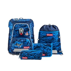 Step by Step Schulranzen-Set FIT „Manta Rio“ 5-teilig, blau, Unterwasser-Design, ergonomischer Tornister mit Reflektoren, höhenverstellbar mit Hüftgurt für Jungen ab der 1. Klasse, 19L