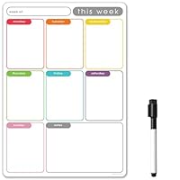 TMS A3 Magnetic Weekly Planner Whiteboard for Fridge | Dry Wipe Meal Planner, Calendar or Memo Board | Plan Family or Business Tasks | Dry Erase to Do List Magnet | with 1 Dry Erase Pen [42 x 30cm