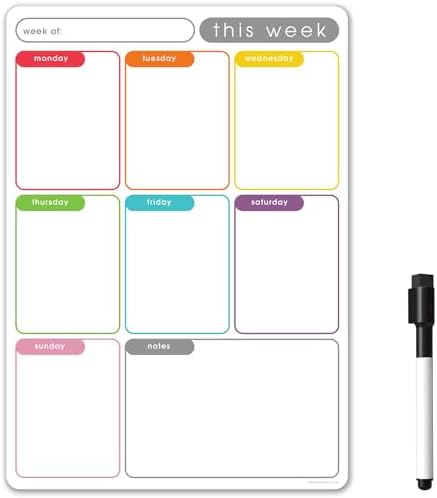 TMS Magnetic Dry Erase White Board Planner for Fridge | Apartment Essentials and Home Organization Must Have | Family Planning, Grocery List, Whiteboard Calendar, Chore Chart | Multi-Color 8" x 12"